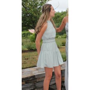 Japna Sage Green Halter Tiered Mini Dress Smocked Waist Size Small
